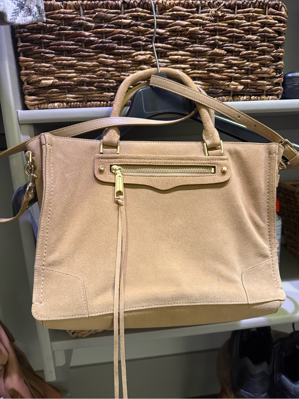 New Rebecca Minkoff Tan Suede Tote with Gold Hardware